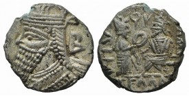 Kings of Parthia, Vologases IV (AD 147-191). BI Tetradrachm (26mm, 13.26g, 12h). Seleukeia on the Tigris, year 490 (November AD 178). Diademed and dra...