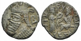 Kings of Parthia, Vologases IV (AD 147-191). BI Tetradrachm (27mm, 12.09g, 1h). Seleukeia on the Tigris, year 490 (February AD 178). Diademed and drap...
