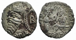 Kings of Parthia, Vologases IV (AD 147-191). BI Tetradrachm (26mm, 13.42g, 1h). Seleukeia on the Tigris, year 491 (January AD 179). Diademed and drape...