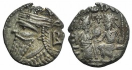 Kings of Parthia, Vologases IV (AD 147-191). BI Tetradrachm (27mm, 12.66g, 12h). Seleukeia on the Tigris, year 493 (AD 181). Diademed and draped bust ...