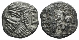 Kings of Parthia, Vologases IV (AD 147-191). BI Tetradrachm (25mm, 13.19g, 12h). Seleukeia on the Tigris, year 493 (April AD 181). Diademed and draped...