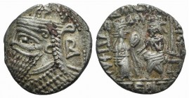 Kings of Parthia, Vologases IV (AD 147-191). BI Tetradrachm (28mm, 13.16g, 1h). Seleukeia on the Tigris, year 494 (January AD 182). Diademed and drape...