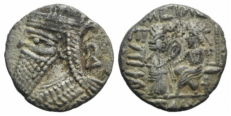 Kings of Parthia, Vologases IV (AD 147-191). BI Tetradrachm (26mm, 12.49g, 12h)....