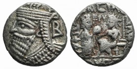 Kings of Parthia, Vologases IV (AD 147-191). BI Tetradrachm (27mm, 13.09g, 12h). Seleukeia on the Tigris, year 495 (February AD 183). Diademed and dra...