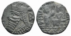 Kings of Parthia, Vologases IV (AD 147-191). BI Tetradrachm (25mm, 11.17g, 12h). Seleukeia on the Tigris, year 495 (March AD 183). Diademed and draped...