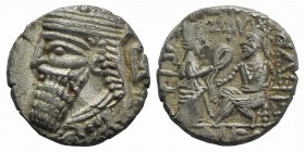 Kings of Parthia, Vologases IV (AD 147-191). BI Tetradrachm (24mm, 12.83g, 12h). Seleukeia on the Tigris, year 497 (May AD 185). Diademed and draped b...