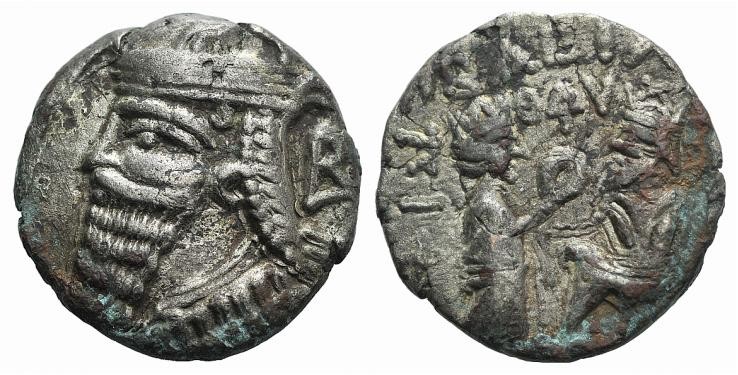 Kings of Parthia, Vologases IV (AD 147-191). BI Tetradrachm (26mm, 13.07g, 12h)....