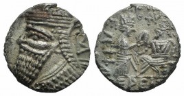 Kings of Parthia, Vologases IV (AD 147-191). BI Tetradrachm (25mm, 13.08g, 12h). Seleukeia on the Tigris, year 499 (January AD 187). Diademed and drap...