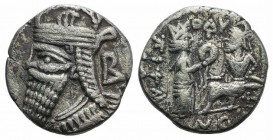 Kings of Parthia, Vologases IV (AD 147-191). BI Tetradrachm (26mm, 13.34g, 12h). Seleukeia on the Tigris, year 499 (July AD 187). Diademed and draped ...