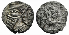 Kings of Parthia, Vologases IV (AD 147-191). BI Tetradrachm (25mm, 13.13g, 1h). Seleukeia on the Tigris, year 500 (AD 188). Diademed and draped bust l...