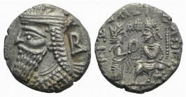 Kings of Parthia, Vologases IV (AD 147-191). BI Tetradrachm (25mm, 13.03g, 12h). Seleukeia on the Tigris, year 501 (AD 189). Diademed and draped bust ...
