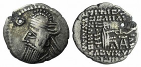 Kings of Parthia, Vologases IV (AD 147-191). AR Drachm (19mm, 3.54g, 12h). Ekbatana. Diademed bust l., wearing tiara. R/ Archer (Arsakes I) seated r. ...