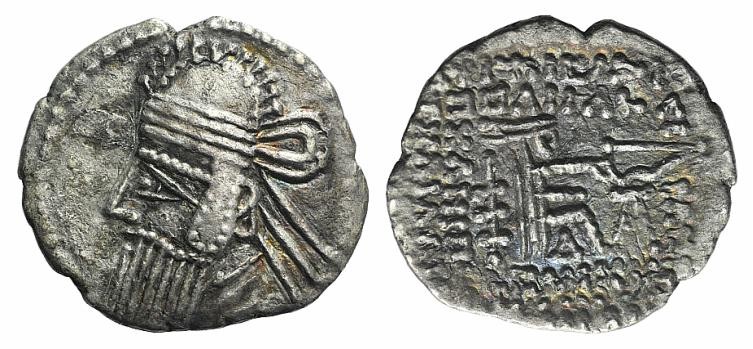 Kings of Parthia, Vologases IV (AD 147-191). AR Drachm (20.5mm, 3.06g, 12h). Ekb...