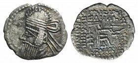 Kings of Parthia, Vologases IV (AD 147-191). AR Drachm (20.5mm, 3.06g, 12h). Ekbatana. Diademed bust l., wearing tiara. R/ Archer (Arsakes I) seated r...