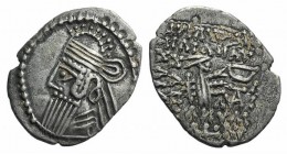 Kings of Parthia, Vologases IV (AD 147-191). AR Drachm (21mm, 3.65g, 1h). Ekbatana. Diademed bust l., wearing tiara. R/ Archer (Arsakes I) seated r. o...