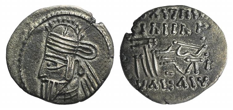 Kings of Parthia, Osroes II (c. AD 190). AR Drachm (18mm, 3.40g, 12h). Ekbatana....