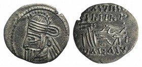 Kings of Parthia, Osroes II (c. AD 190). AR Drachm (18mm, 3.40g, 12h). Ekbatana. Diademed bust l., wearing tiara. R/ Archer (Arsakes I) seated r. on t...