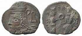 Kings of Parthia, Vologases VI (c. AD 208-228). BI Tetradrachm (25mm, 8.64g, 12h). Seleukeia on the Tigris, year 522 (AD 210/1). Diademed and draped b...