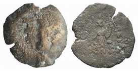 Parthia, autonomous civic issues. Æ Dichalkon (17.5mm, 3.02g, 1h). Seleukeia on the Tigris, year 264? Turreted head of Tyche r. R/ Goddess standing l....