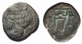 Indo-Parthians, Gondopharid Dynasty. Sanabares (Usurper, mid 1st century AD). Æ Drachm (15mm, 4.17g, 12h). Margiane. Diademed bust l. R/ Archer seated...