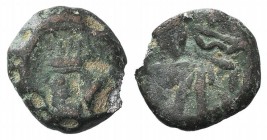 Indo-Parthians, Gondopharid Dynasty. Sanabares (Usurper, mid 1st century AD). Æ Drachm (13mm, 2.48g, 12h). Margiane. Diademed bust l. R/ Archer seated...