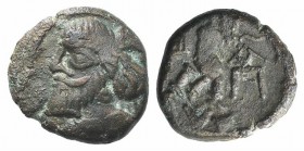 Indo-Parthians, Gondopharid Dynasty. Sanabares (Usurper, mid 1st century AD). Æ Drachm (14mm, 3.62g, 12h). Mithradakart. Diademed bust l. R/ Archer se...