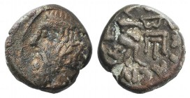 Indo-Parthians, Gondopharid Dynasty. Sanabares (Usurper, mid 1st century AD). Æ Drachm (13mm, 3.46g, 12h). Traxiane. Diademed bust l. R/ Archer seated...
