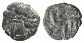 Indo-Parthians, Gondopharid Dynasty. Sanabares (Usurper, mid 1st century AD). Æ Drachm (14mm, 3.17g, 11h). Aria. Diademed bust l. R/ Archer seated r. ...