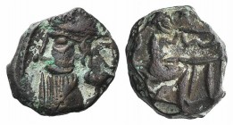 Indo-Parthians, Gondopharid Dynasty. Sanabares (Usurper, mid 1st century AD). Æ Drachm (13mm, 3.46g, 12h). Diademed bust l. R/ Archer seated r. on thr...