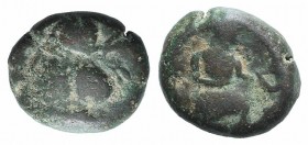 Indo-Parthians, Gondopharid Dynasty. Sanabares (Usurper, mid 1st century AD). Æ Drachm (13mm, 3.55g, 12h). Diademed bust l. R/ Archer seated r. on thr...