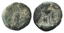 Indo-Parthians, Gondopharid Dynasty. Sanabares (Usurper, mid 1st century AD). Æ Drachm (14mm, 3.87g, 12h). Diademed bust l. R/ Archer seated r. on thr...