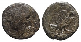 Samnium, Aesernia, c. 263-240 BC. Æ (20mm, 6.36g, 2h). Head of Minerva l., wearing crested Corinthian helmet. R/ Eagle standing r. on serpent. HNItaly...