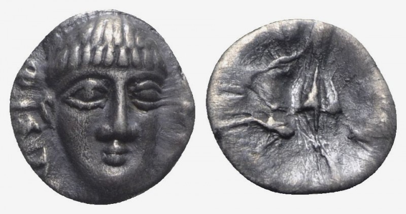 Southern Campania, Phistelia, c. 325-275 BC. AR Obol (9mm, 0.68g, 11h). Male hea...