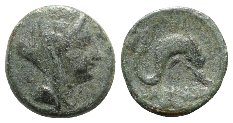 Eastern Italy, Larinum, c. 210-175 BC. Æ Binux (18mm, 5.13g, 6h). Veiled and wre...