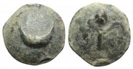 Northern Apulia, Luceria, c. 225-217 BC. Cast Æ Semuncia (24mm, 17.48g). Crescent. R/ Filleted thyrsos. Vecchi ICC, 343; HNItaly 675. Green patina, VF...