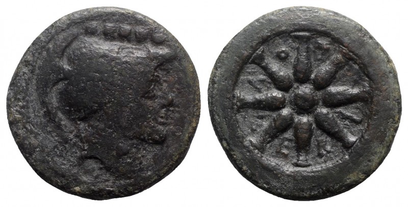 Northern Apulia, Luceria, c. 211-200 BC. Æ Quincunx (26mm, 13.92g). Helmeted hea...