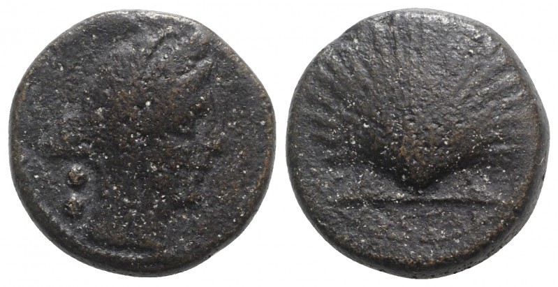 Northern Apulia, Luceria, c. 211-200 BC. Æ Biunx (17mm, 6.95g, 9h). Veiled and w...