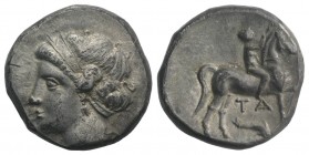 Southern Apulia, Tarentum, Campano-Tarentine series, c. 281-272 BC. AR Didrachm (19mm, 7.04g, 6h). Diademed head of nymph l. R/ Youth on horseback r.,...