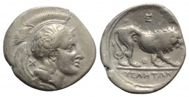 Northern Lucania, Velia, c. 340-334 BC. AR Didrachm (24mm, 7.32g, 9h). Head of Athena r., wearing crested Attic helmet decorated with griffin; monogra...