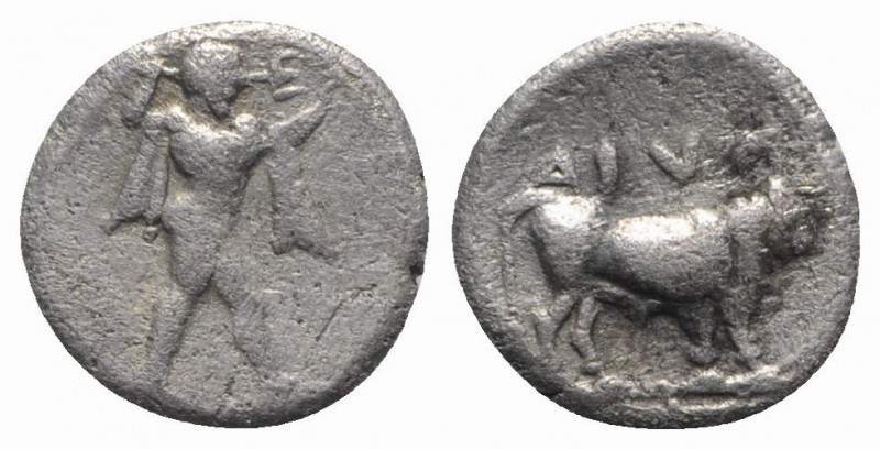 Southern Lucania, Sybaris, c. 446-440 BC. AR Triobol (10mm, 1.11g, 6h). Poseidon...