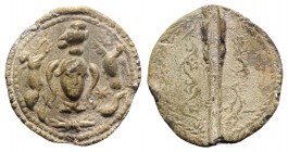 South Italy, Greek Pb Seal, c. 4th-3rd century BC (24mm, 6.32g). Helmeted head of Athena facing, surmounted by owl standing r.; to l., Nike flying r. ...