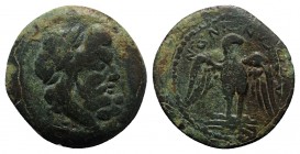 Sicily, Akragas, c. late 2nd century BC. Æ (22mm, 6.82g, 2h). Laureate head of Zeus r. R/ Eagle standing on thunderbolt, head r., wings spread. CNS I,...