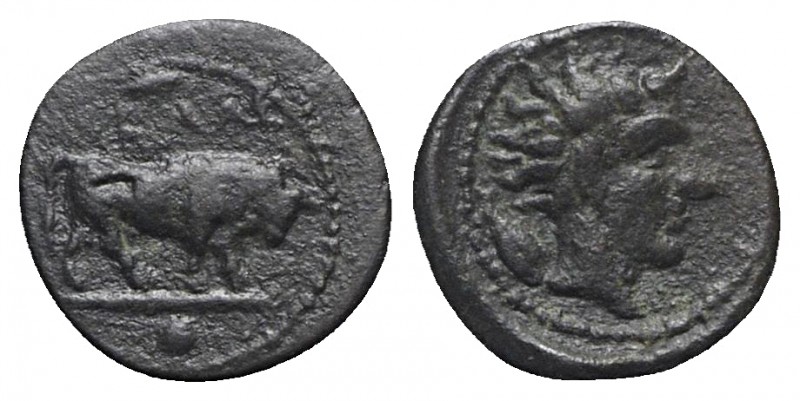 Sicily, Gela, c. 420-405 BC. Æ Onkia (10.5mm, 1.08g, 5h). Bull standing r.; barl...