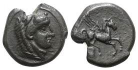 Sicily, Kephaloidion, 4th century BC. Æ (13mm, 2.31g, 6h). Head of Herakles r., wearing lion skin. R/ Pegasos flying r. Campana 6a; CNS I, 3; SNG ANS ...
