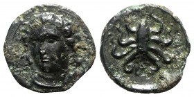 Sicily, Syracuse, c. 415-405 BC. Æ Tetras (14mm, 1.54g, 3h). Head of nymph facing slightly l., wearing necklace. R/ Octopus. CNS II, 29; SNG ANS 385-8...