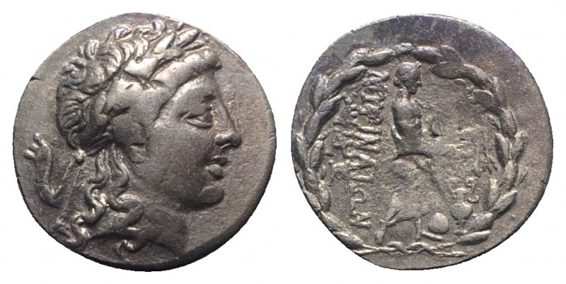 Aeolis, Myrina, c. 155-145 BC. AR Drachm (17mm, 3.68g, 6h). Laureate head of Apo...