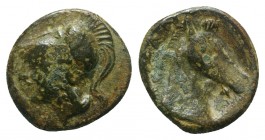 Anonymous, Rome, c. 260 BC. Æ (16mm, 3.13g, 12h). Helmeted head of Minerva l. R/ Head of bridled horse r. Crawford 17/1a; HNItaly 278; RBW 12. Green p...