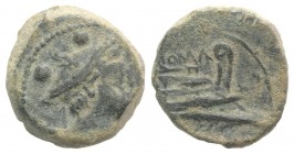 Anonymous, Canusium, 209-208 BC. Æ Sextans (16mm, 4.79g, 7h). Head of Mercury r. wearing winged petasus. R/ Prow of galley r. Crawford 100/5; RBW -. E...