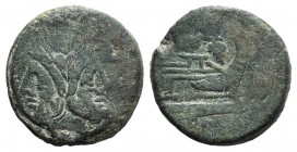 Butterfly and vine-branch series, Rome, 169-158 BC. Æ As (31mm, 24.80g, 5h). Laureate head of bearded Janus. R/ Prow of galley r.; butterfly on vine b...