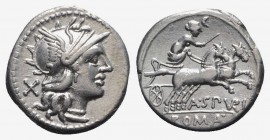 A. Spurilius, Rome, 139 BC. AR Denarius (17.5mm, 3.93g, 3h). Helmeted head of Roma r. R/ Diana driving biga r., holding goad. Crawford 230/1; RBW 960;...